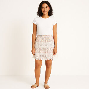 Anthropologie Ranna Gill Margo Lace Floral Print Skirt - Size Medium